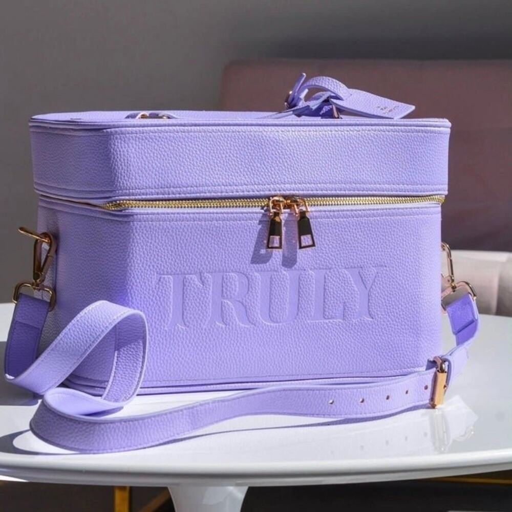 Truly‎ Beauty Purple Vegan Leather Vanity Case Crossbody Travel Makeup Trunk New